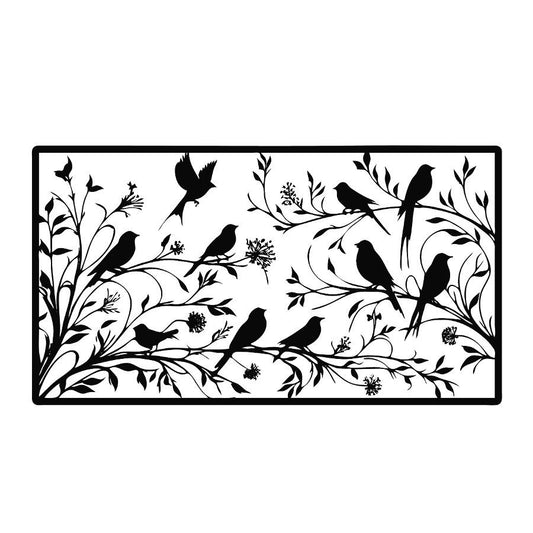 Birds Perched on Tree Branches Metal Wall Art