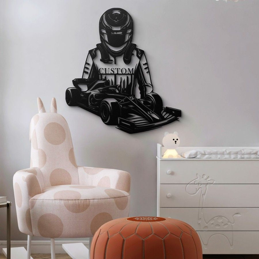 Custom Race Car Driver and Car Metal Wall Art