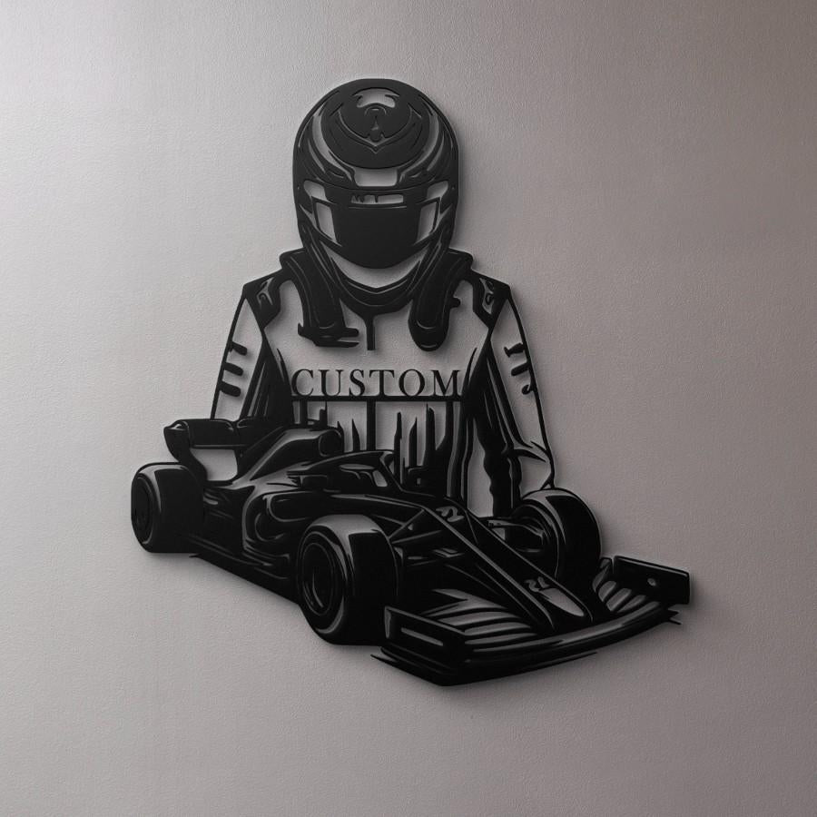 Custom Race Car Driver and Car Metal Wall Art