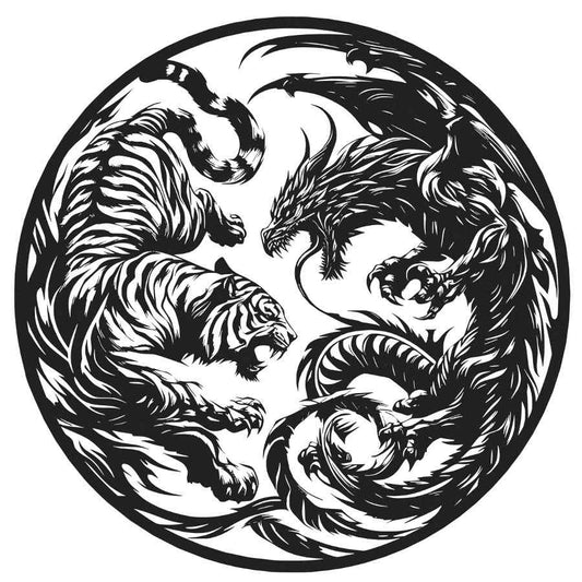 Tiger Dragon Face Off Metal Wall Art
