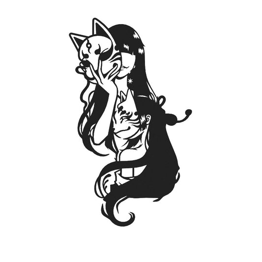 Mystical Fox and Girl Metal Wall Art