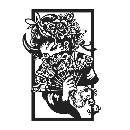 Elegant Geisha Silhouette Metal Wall Art