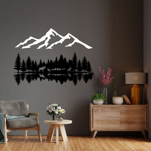 Moose Family in Forest Metal Wall Art
