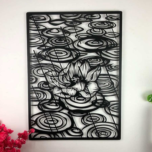 Lotus Under Raindrops Metal Wall Art