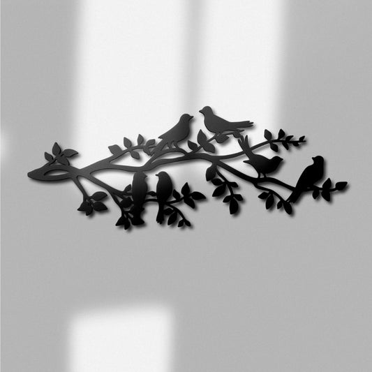 Six Birds on Tree Branches Metal Wall Art
