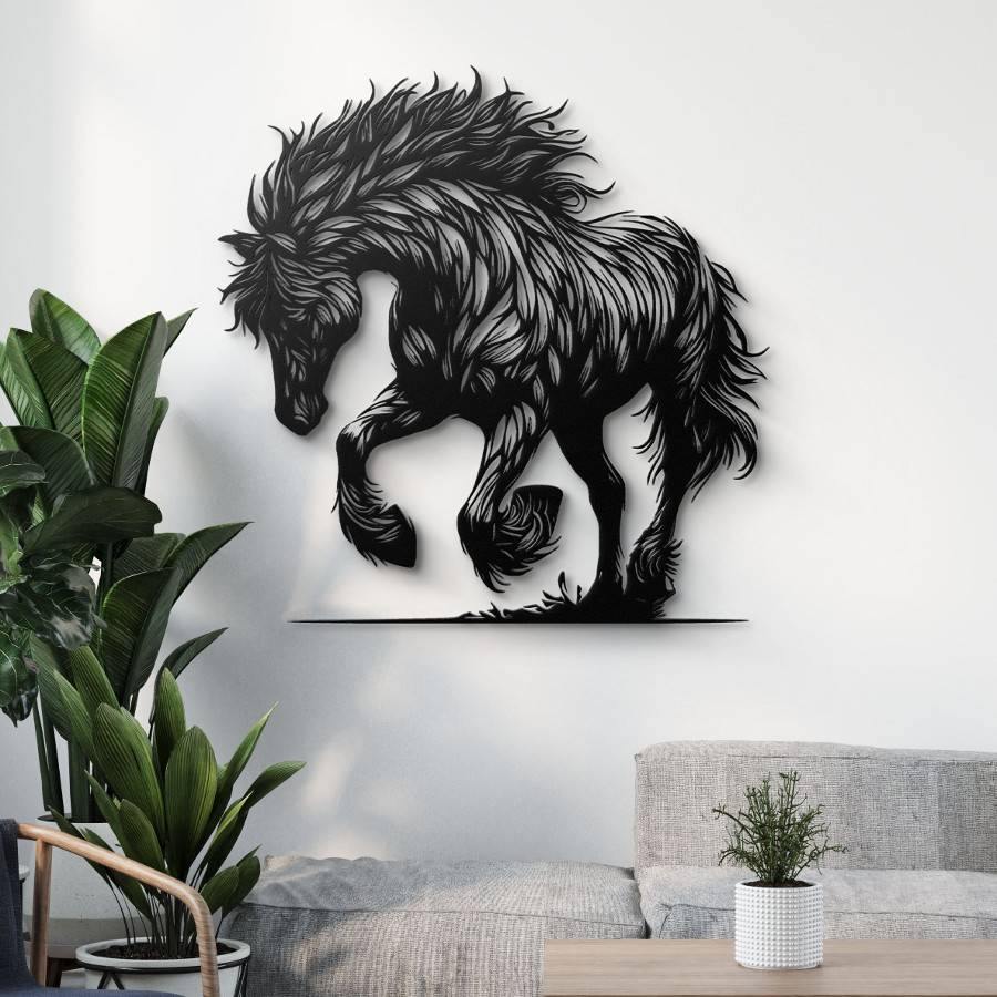 Tête De Cheval En Métal Déco Murale – Acier Noir Design Équestre – Grand Format 80 Cm