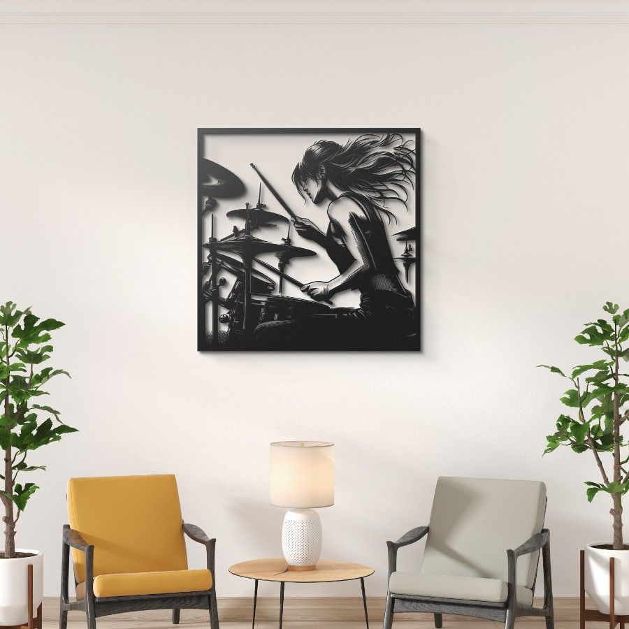 Female Drummer Metal Wall Art