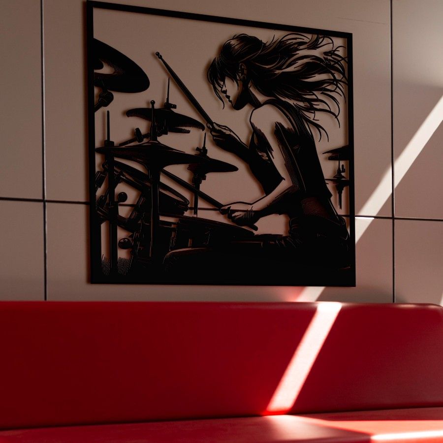 Female Drummer Metal Wall Art