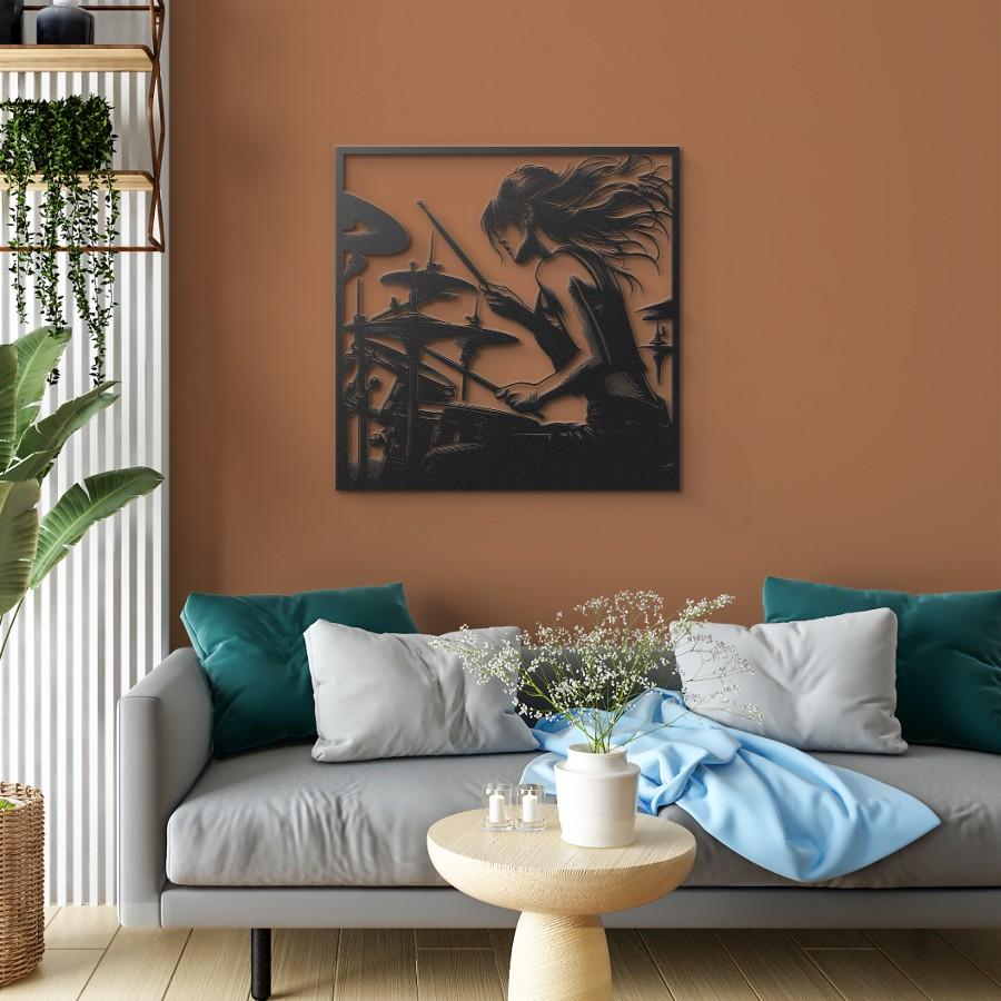Female Drummer Metal Wall Art