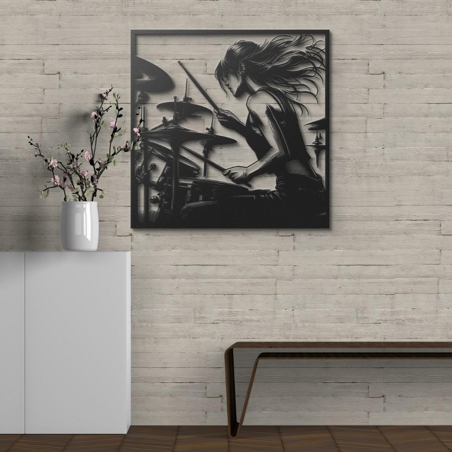 Female Drummer Metal Wall Art