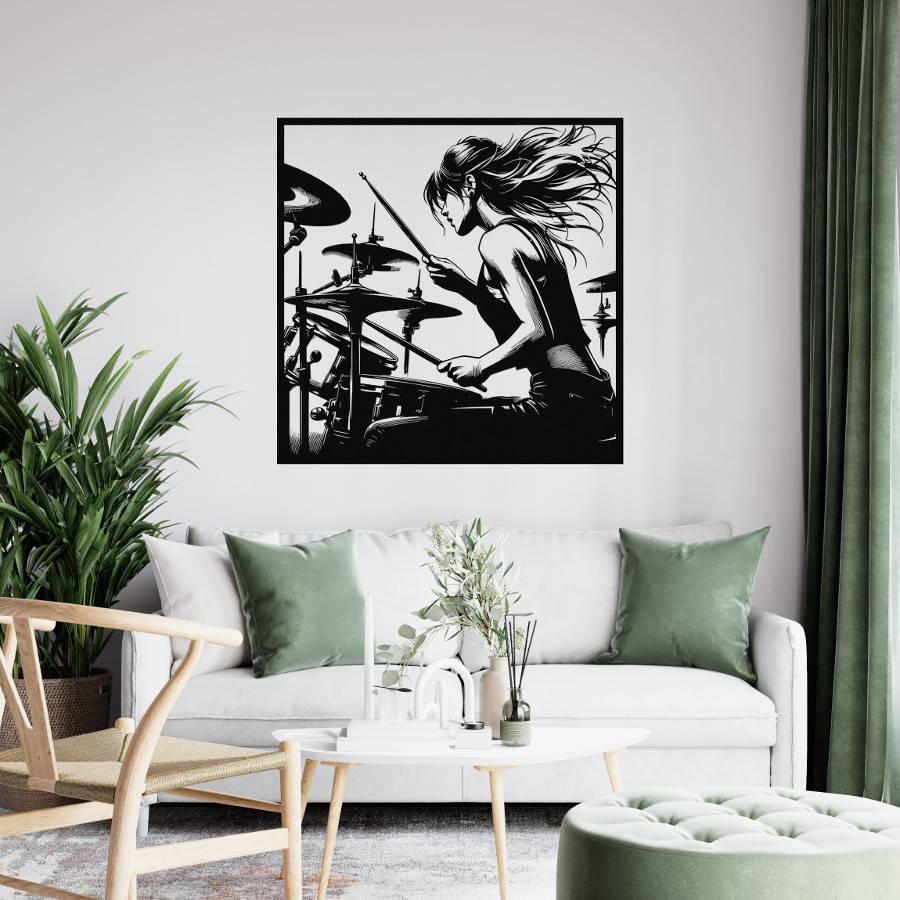 Female Drummer Metal Wall Art