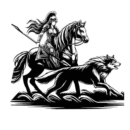 Valkyrie Horse and Wolf Metal Wall Art