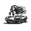 Woman & Retro Car Metal Wall Art Decor