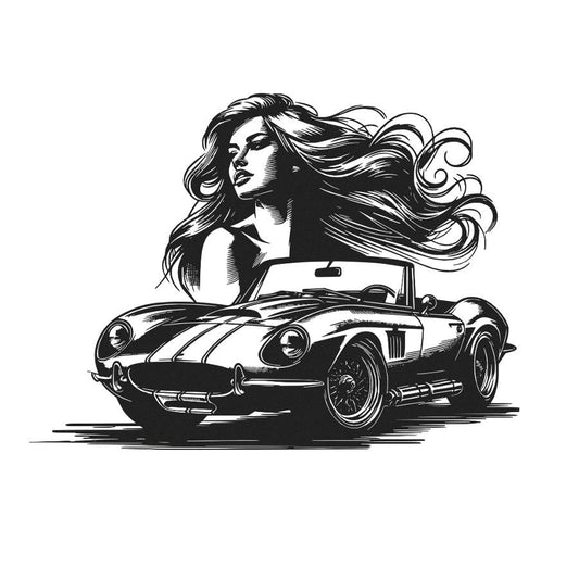 Woman & Retro Car Metal Wall Art Decor