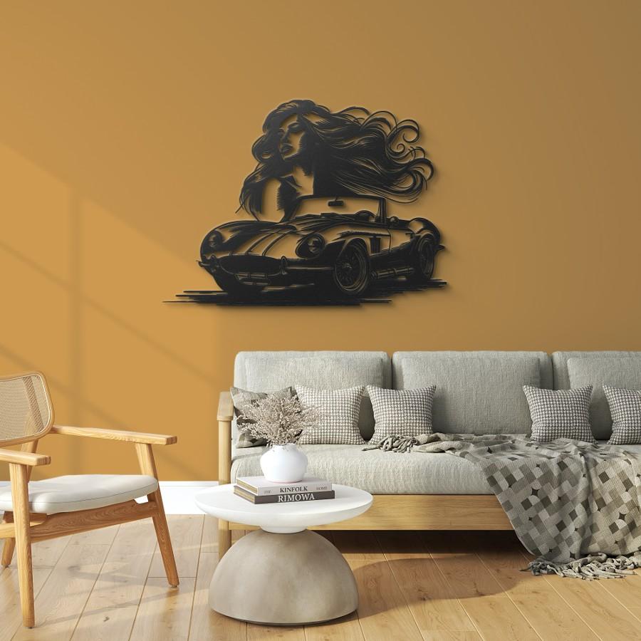 Woman & Retro Car Metal Wall Art Decor
