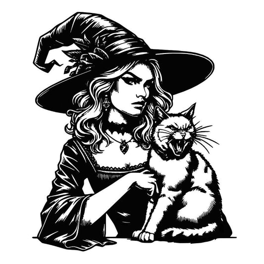Witch and Feline Companion Metal Wall Art