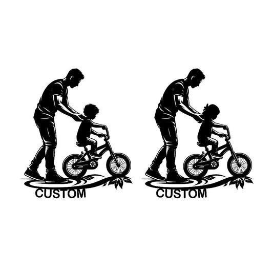 Custom Dad Teaching to Ride a Bike Metal Wall Art