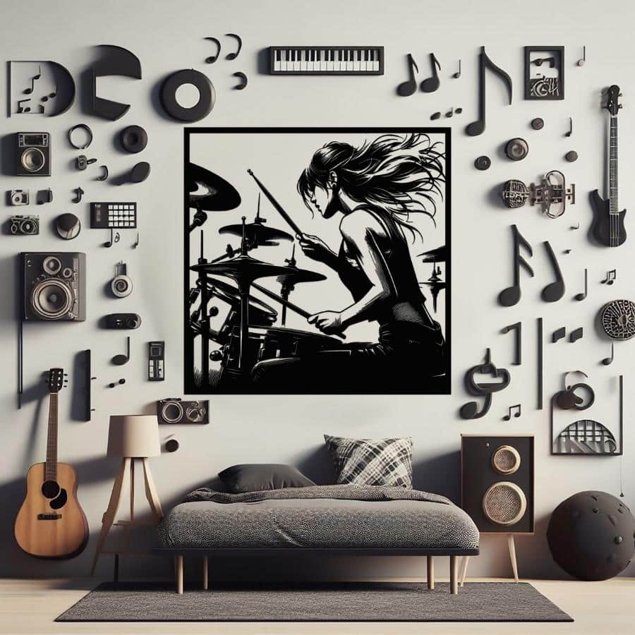 Female Drummer Metal Wall Art