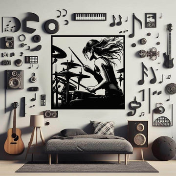 Female Drummer Metal Wall Art