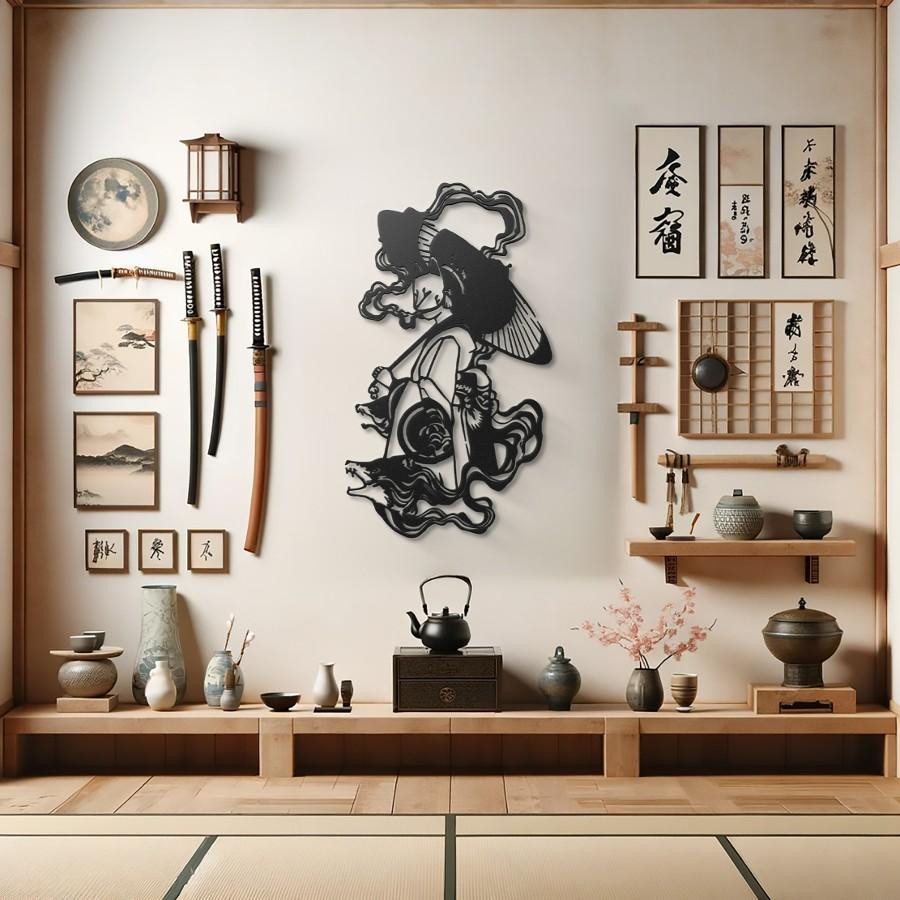 Mystic Kitsune Geisha Metal Wall Art