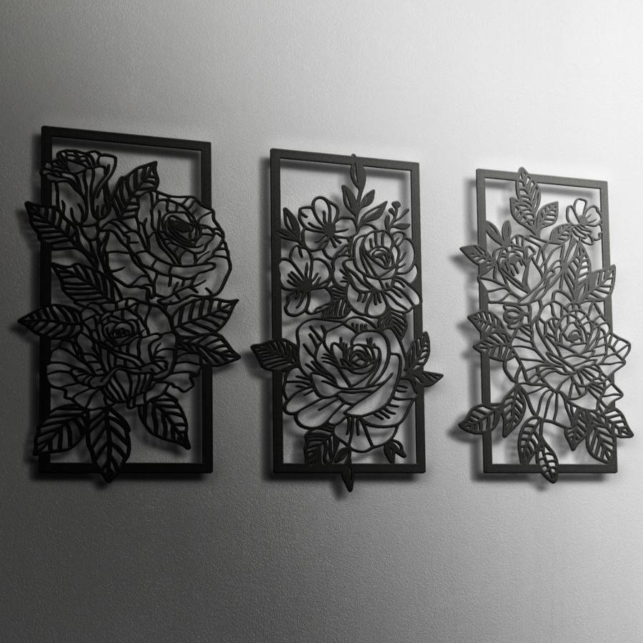 Floral Triptych Metal Wall Art