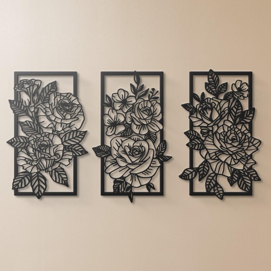 Floral Triptych Metal Wall Art