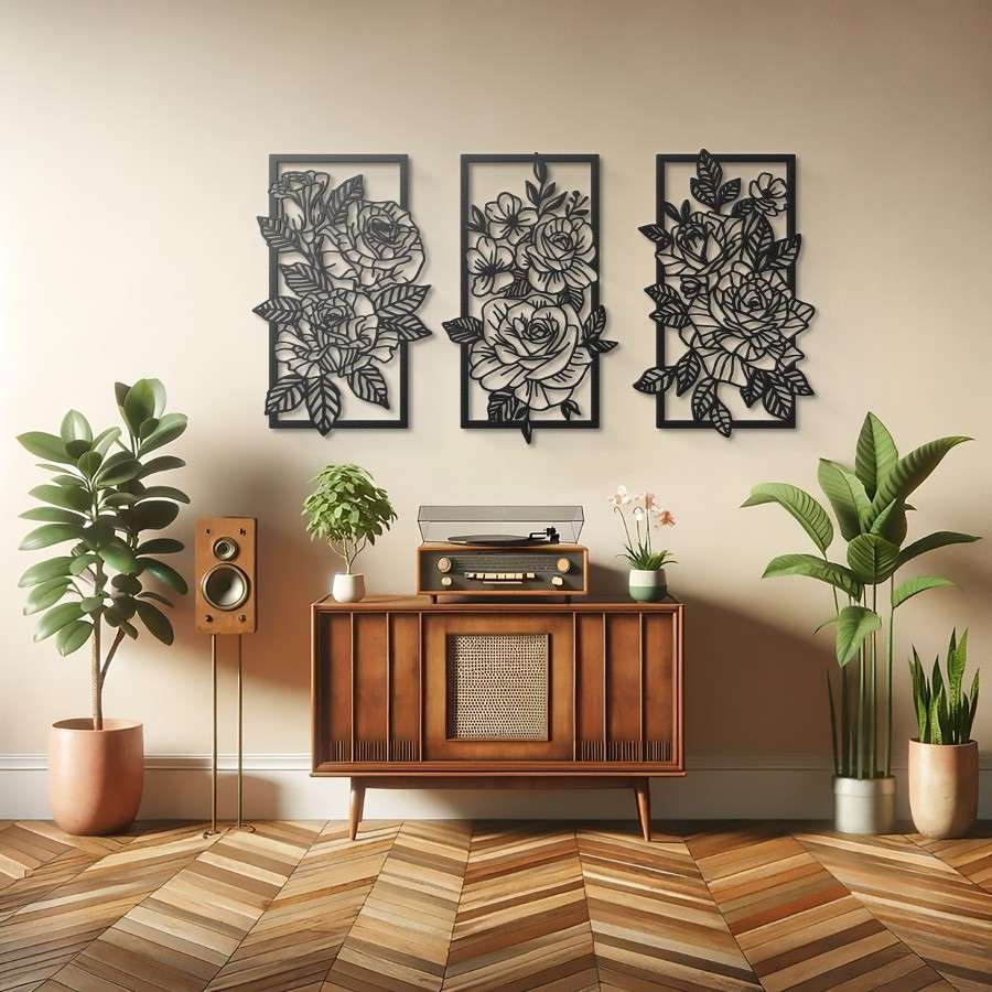 Floral Triptych Metal Wall Art