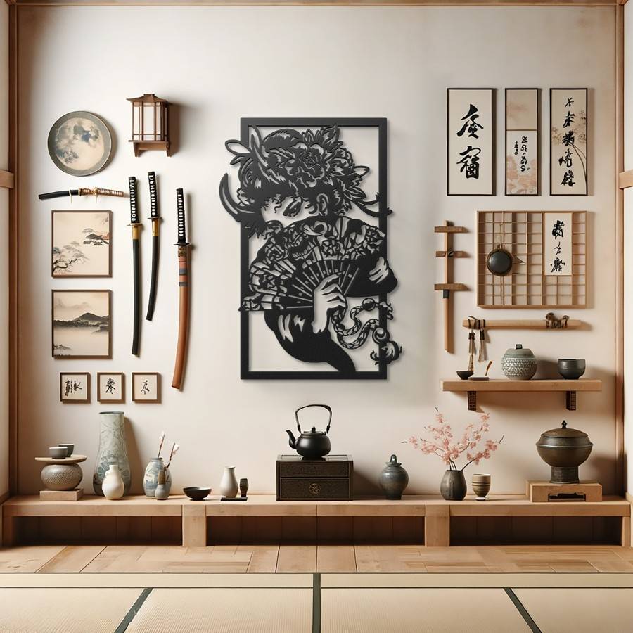 Elegant Geisha Silhouette Metal Wall Art