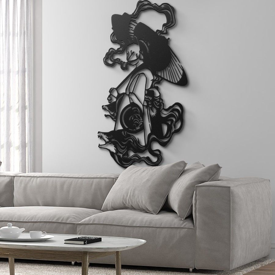 Mystic Kitsune Geisha Metal Wall Art