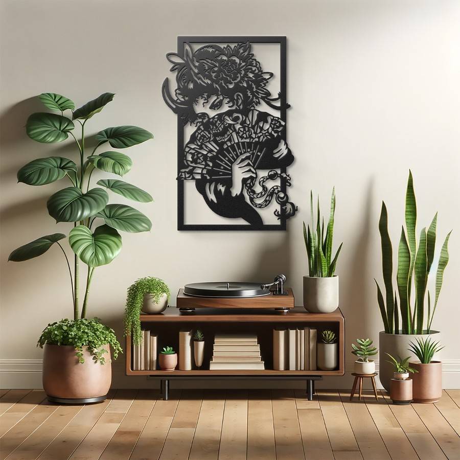 Elegant Geisha Silhouette Metal Wall Art