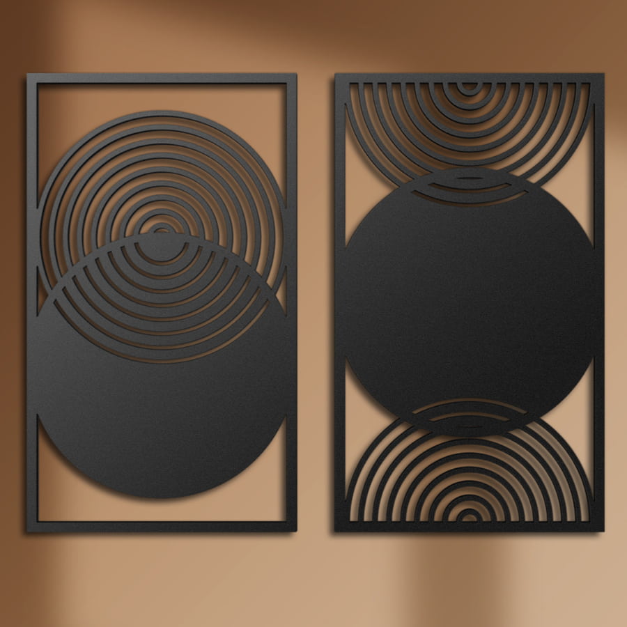 Abstract Mid Century Modern Metal Wall Art Set of 2