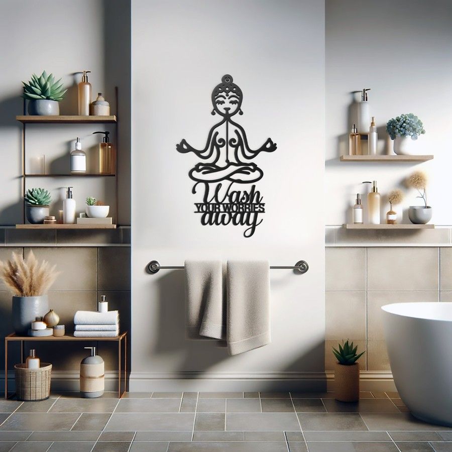 "Wash Your Worries Away" Bathroom Metal Wall Art