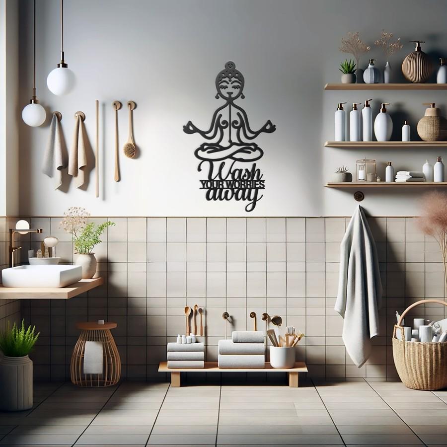 "Wash Your Worries Away" Bathroom Metal Wall Art