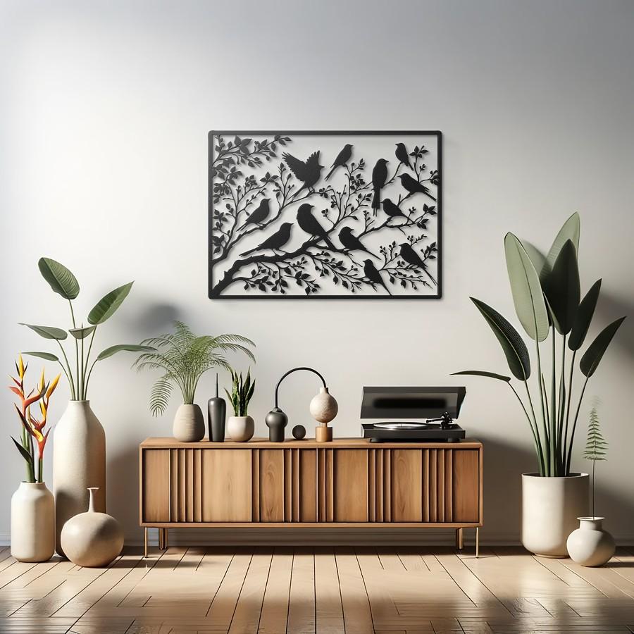 Birds Sitting on Branches Metal Wall Art