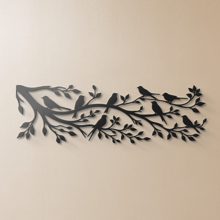 Birds Sitting on Tree Branches Metal Wall Art