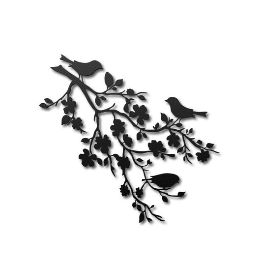 Birds on Cherry Blossom Branch Metal Wall Art