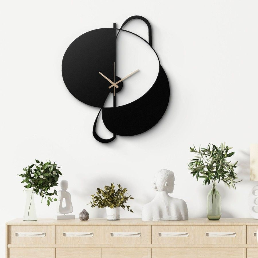 Black and White Geometric Metal Wall Clock