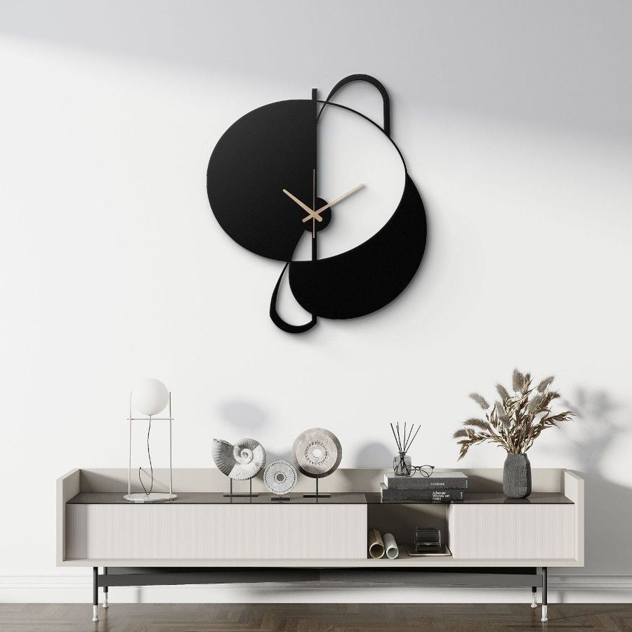 Black and White Geometric Metal Wall Clock