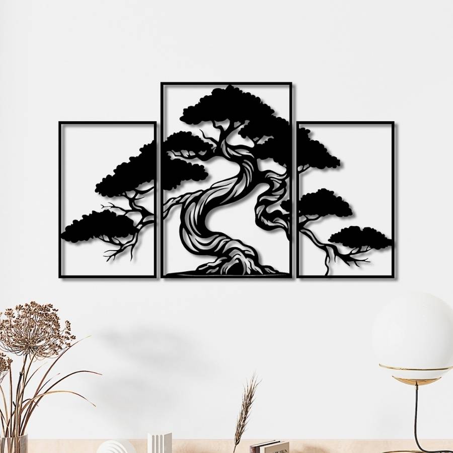 bonsai tree canvas art Bonsai Tree Metal Wall Art 33.5 x 19.7 inches / Black
