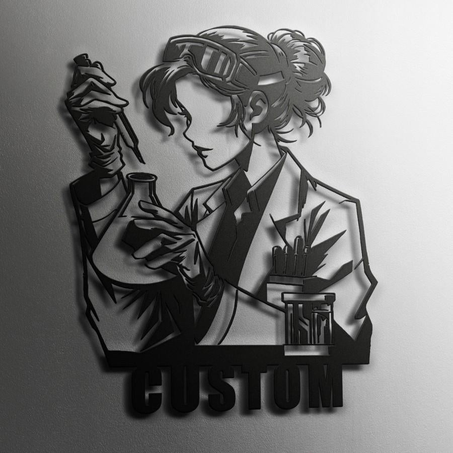 Custom Female Scientist Metal Wall Art