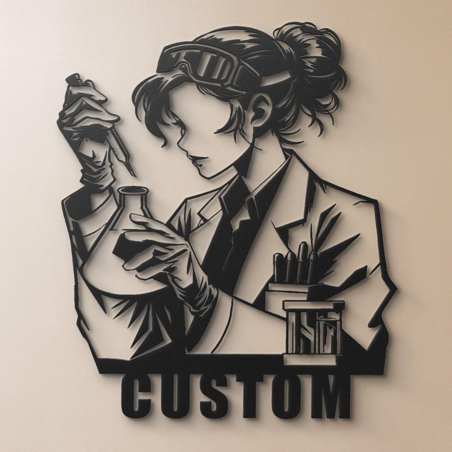 Custom Female Scientist Metal Wall Art