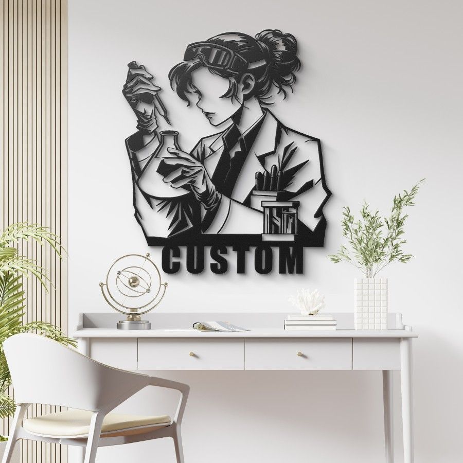 Custom Female Scientist Metal Wall Art