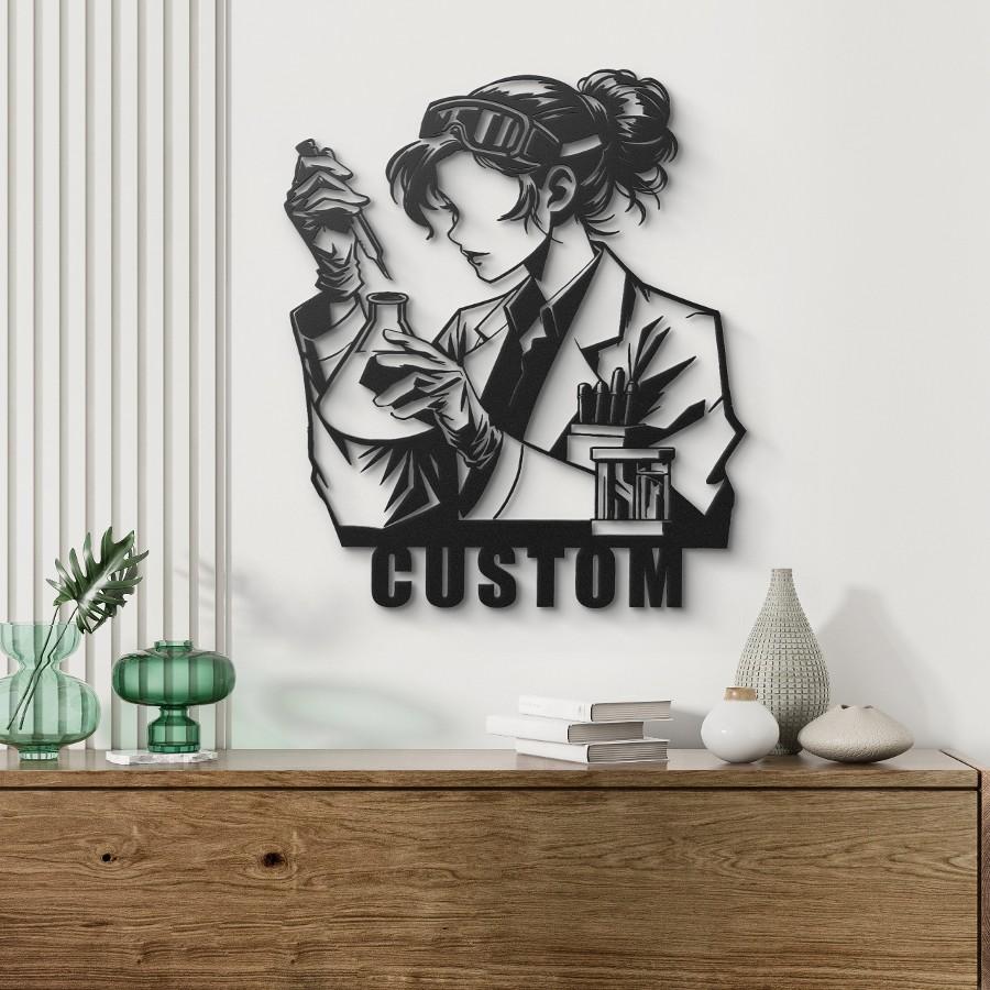 Custom Female Scientist Metal Wall Art