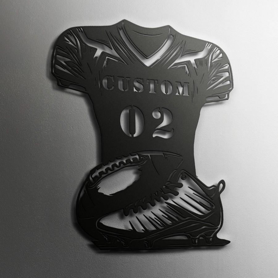 Custom Football Jersey and Cleats Metal Wall Art