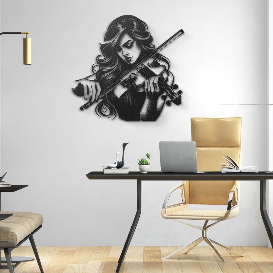 Female Violinist Metal Wall Art