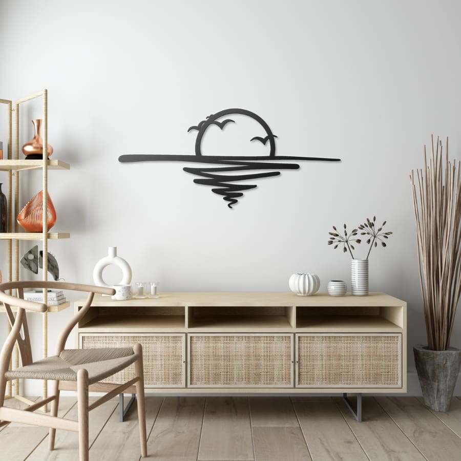 Sun and Birds Metal Line Wall Art