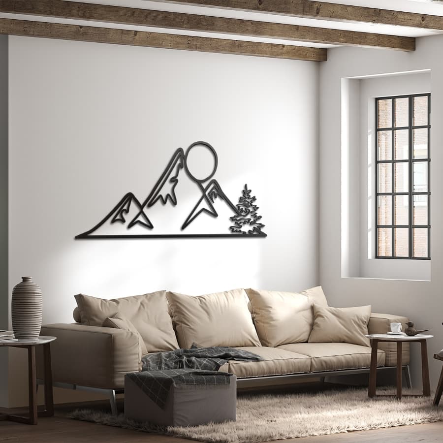 Mountain and Sun Metal Wall Art