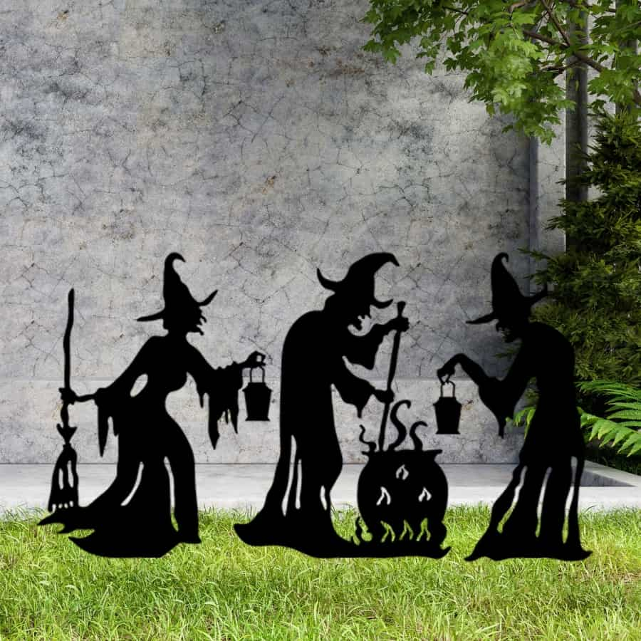 Three Witches Metal Yard Art, Halloween Decor