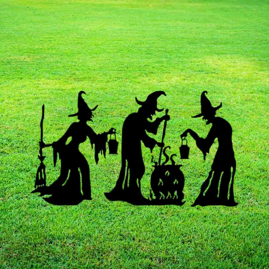 Three Witches Metal Yard Art, Halloween Decor