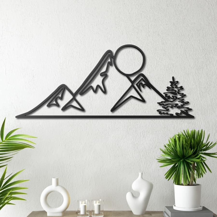 Mountain and Sun Metal Wall Art